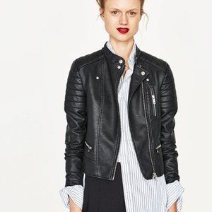 Zara Biker Faux Leather Jacket with Zips